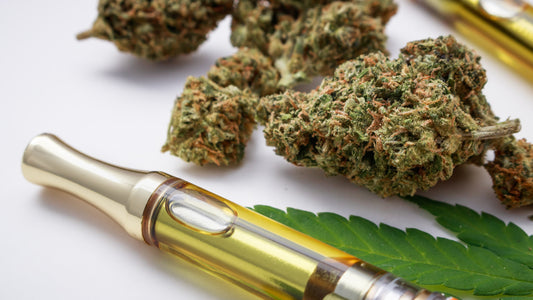 a dynamic cartridge sits next to cannabis flower